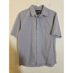 Eddie Bauer Men's Large Tall Cotton Blue/Tan GinghamShort Sleeve Button-Up Shirt
